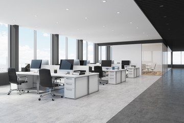 White and black open space office side