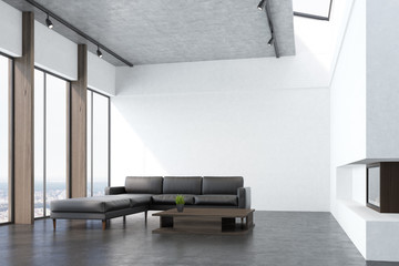 White living room with a sofa, side