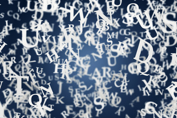 White letters against a dark blue background