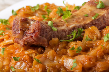 Cabbage stew with Smoked Pork Ribs and green parsley