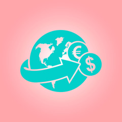 Arrow wrapped around the earth. Remittances icon.