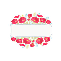 hand  drawn  graphic flower frame with bright pink poppy