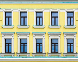 The facade of the building in the classical style.