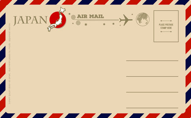 Vintage postcard with map of Japan