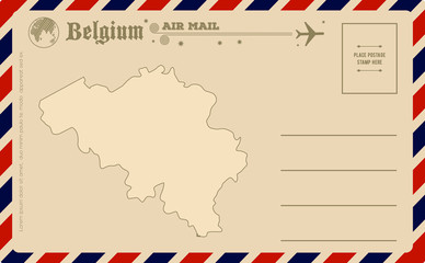 Vintage postcard with map of Belgium