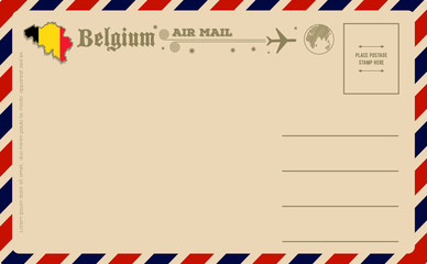 Vintage postcard with map of Belgium