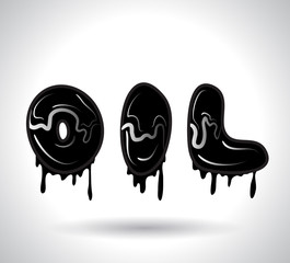 Illustration a word OIL made of dripping oil, black liquid text on white background . Vector 