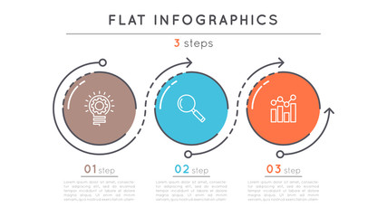 Flat style 3 steps timeline infographic template.