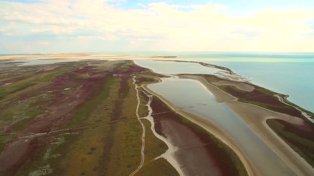 Aerial shot 4k. Dead sea aerial view in Ukraine. Landscape and riches of the sea