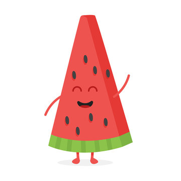 Cute watermelon fruit characters with faces and hands vector illustration