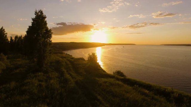 beautiful aerial view of sunset over the river