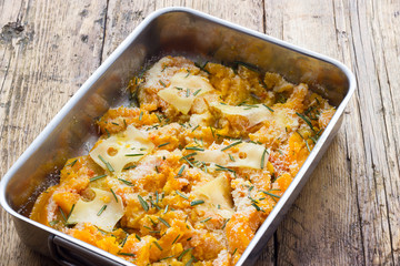 Cooking pumpkin baked with cheese