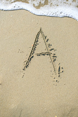 A letter drawn on the sand beach