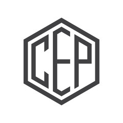 three-letter initials hexagon logo black