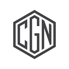 three-letter initials hexagon logo black