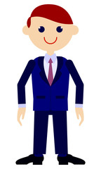 Young man in the blue business suit. Vector clip art.