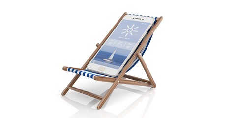Beach chair and a smartphone - white background. 3d illustration