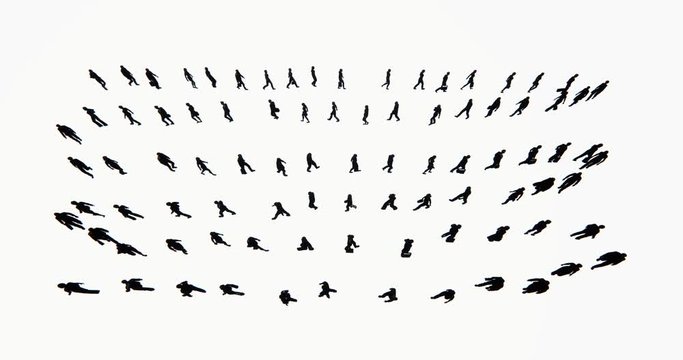 4k From a height overlooking Crowd Of People walking,businessman silhouette.
