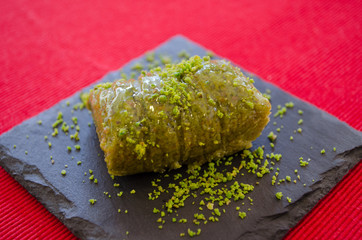 Baklava and Pistachio, Traditional dessert baklava, Greek delicatessen - baklava sweet, Fıstık Sarma