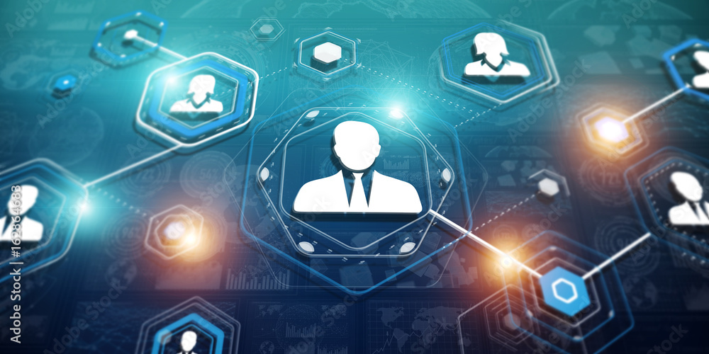 Poster 3D rendering businessman connection interface