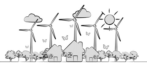 Hand-drawn renewable energy sketch