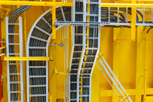 Cable tray with electrical wiring arrange on ceiling at offshore platform