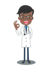 OKサインの白衣の医者