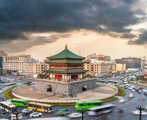 xian bell tower at dusk