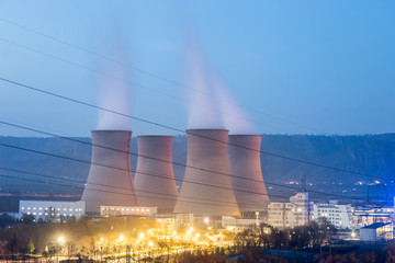 thermal power plant at dusk