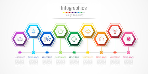 Infographic design elements for your business with 9 options, parts, steps or processes, Vector Illustration.