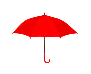 Umbrella red isolated on white background, object of protection against rain