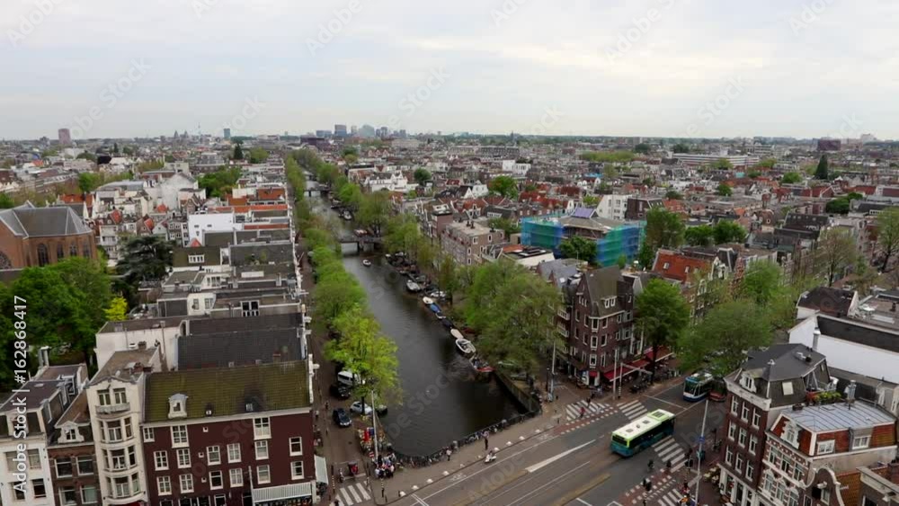 Wall mural amsterdam city from the top. general view from hight point at day time. hd footage.