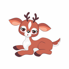 The image of a cute little deer. Vector illustration in cartoon style.