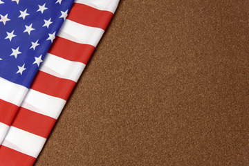 Fototapeta na wymiar American flags on wood table.