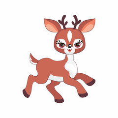 The image of a cute little deer. Vector illustration in cartoon style.