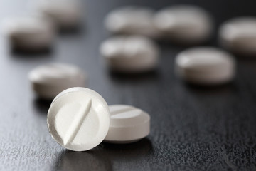 White medical pills   Drug treatment medication. health. Pharmacy  copy space