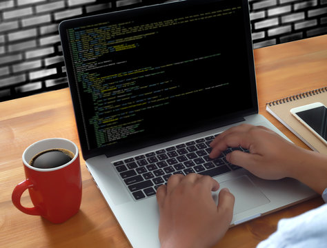 Developer Team Working Laptop Computer Mobile Application Softwareand Web Design Online Technology Content script to display