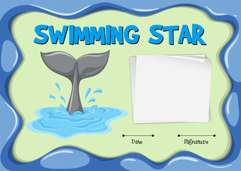 Swimming star certificate with dolphin tail