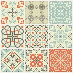 Colorful vintage ceramic tiles wall decoration. Turkish ceramic tiles wall background.
