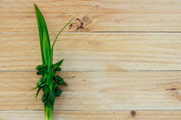 Fresh Pandan leaves isolated on wooden background