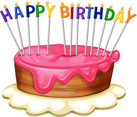 Happy Birthday card template with pink cake