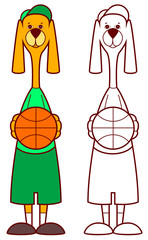 Dog basketball player holding ball