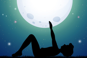 Obraz na płótnie Canvas Silhouette man doing yoga at night