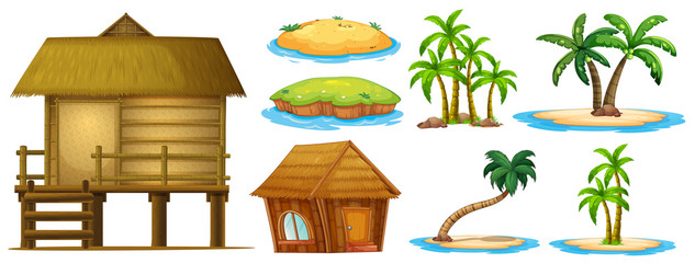 Summer set different shapes of island and hut © GraphicsRF