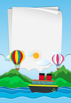 Paper template with balloons in sky