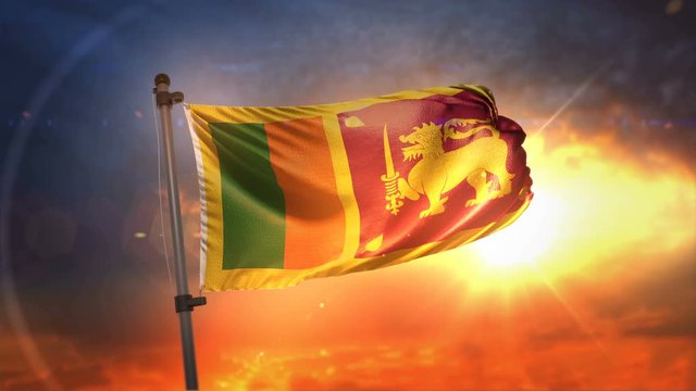 Sri Lanka Flag Backlit At Beautiful Sunrise Loop Slow Motion 4K
