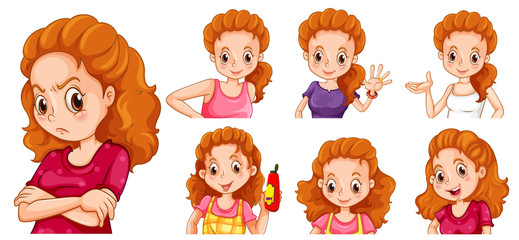 Woman with different actions