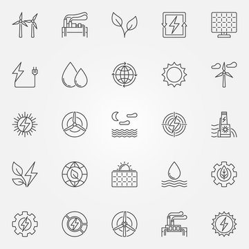 Renewable energy icons set