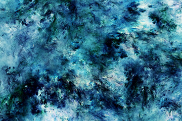 Abstract marble texture. Fractal background in blue, green and black colors. Fantasy digital art. 3D rendering.