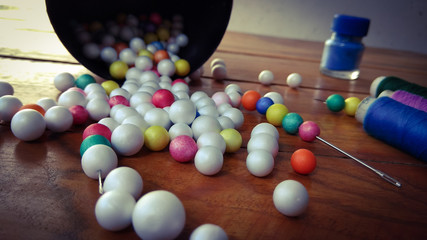 Color paints on wood background  and Colorful bubbles